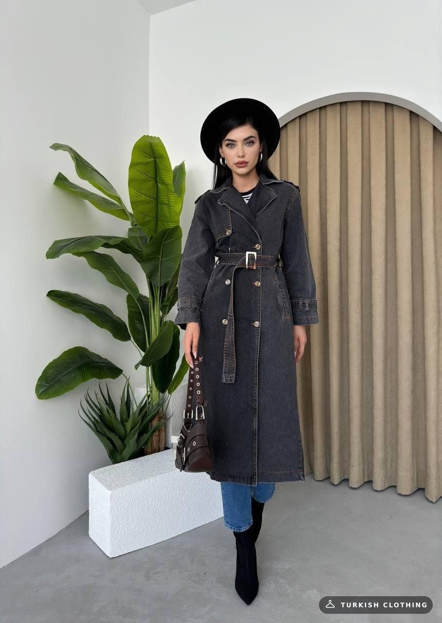 Long Denim Jacket with India Belt — Black – wholesale Denim by Etika, Turkish clothing manufacturer