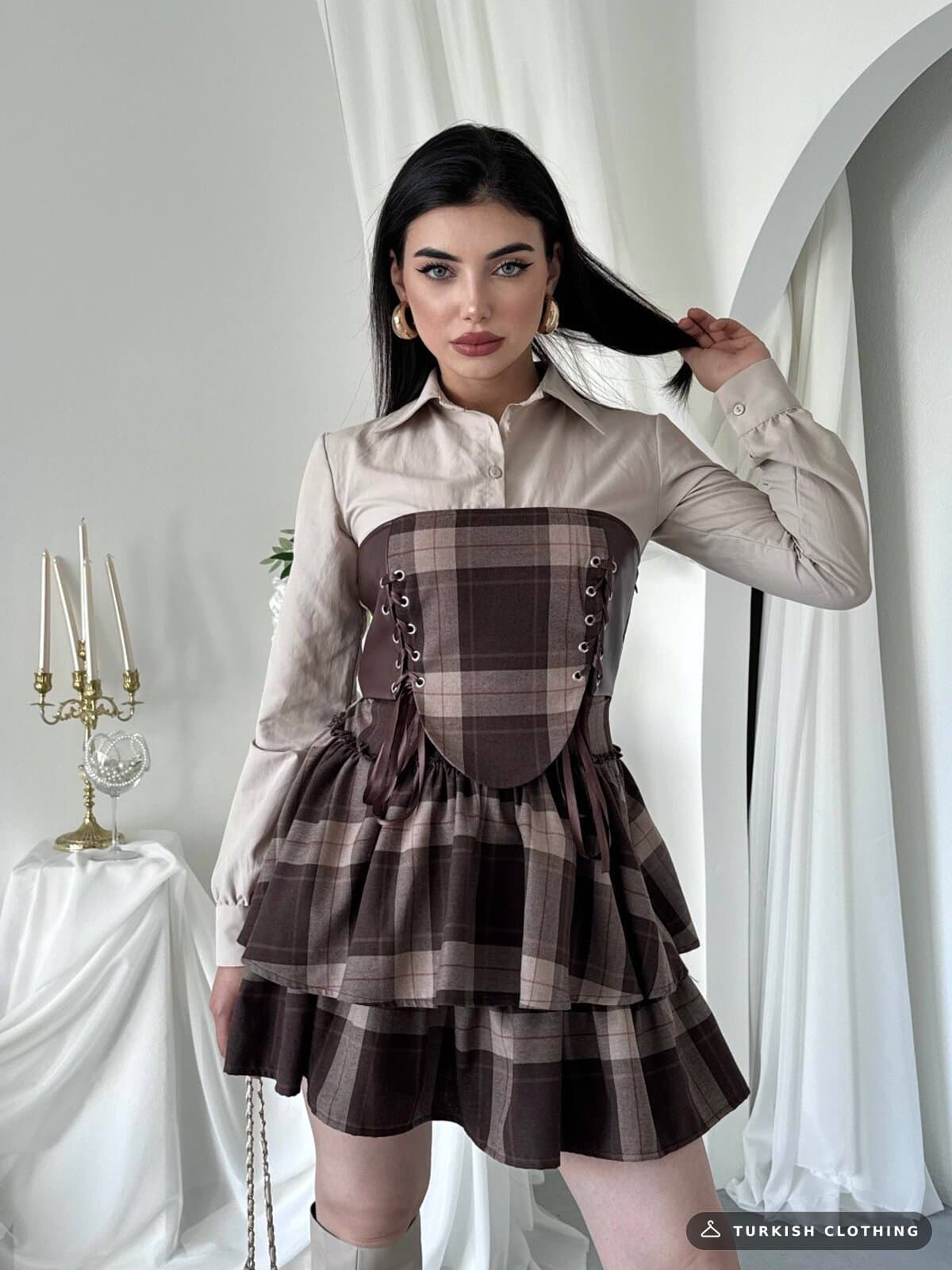 Meas Mini Dress — Brown – wholesale Women's Dresses by Etika, Turkish clothing manufacturer