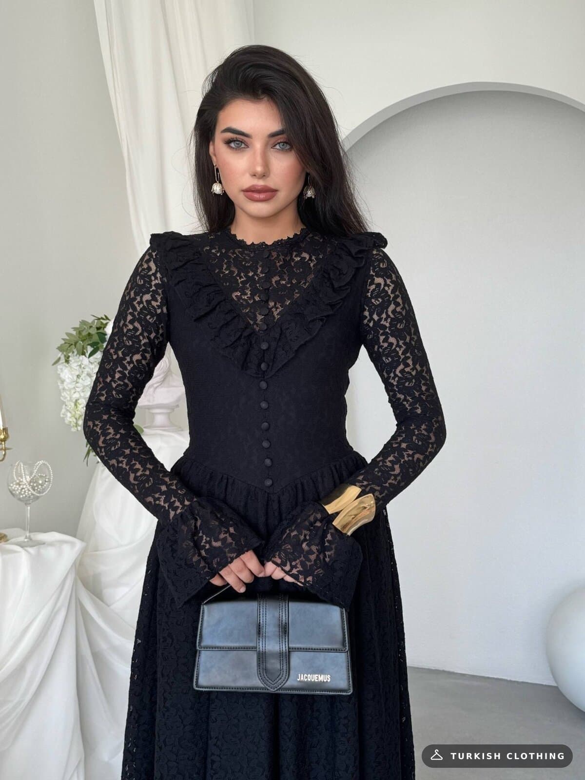 Veyun Midi Dress — Black in Lace – wholesale Women's Dresses by Etika, Turkish clothing manufacturer