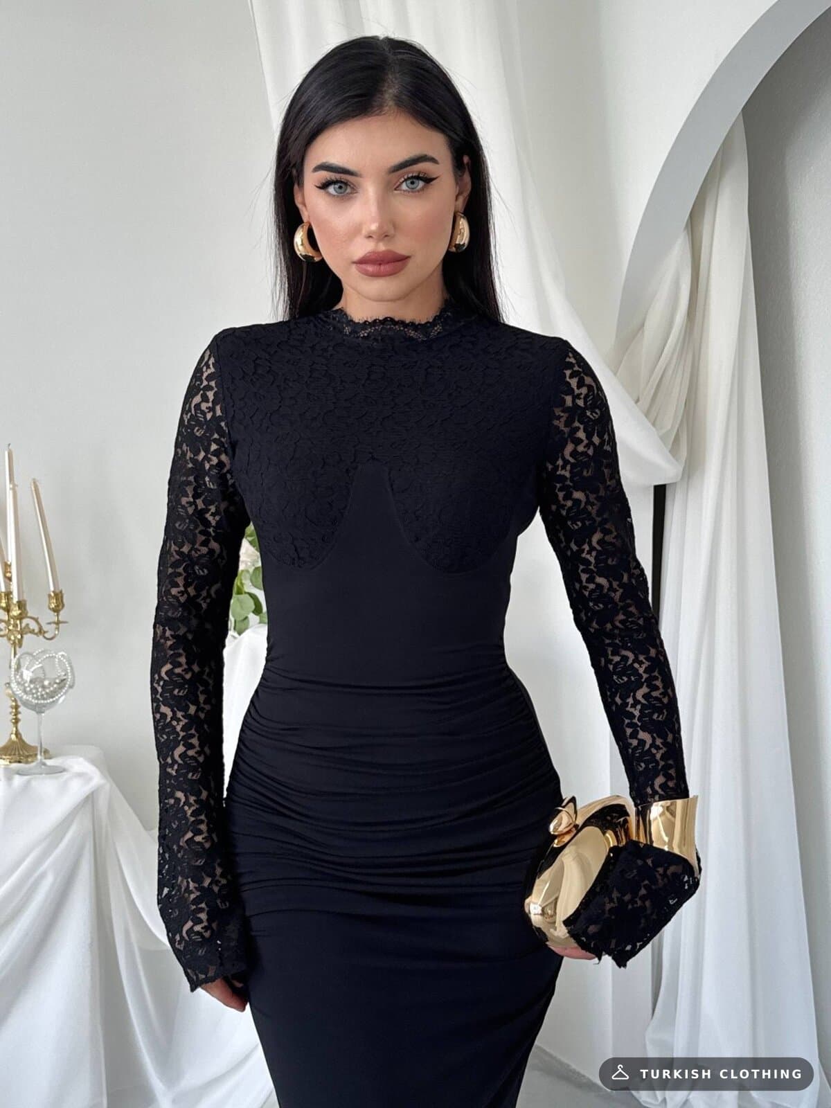 Whereas Midi Dress — Black in Lace – wholesale Women's Dresses by Etika, Turkish clothing manufacturer