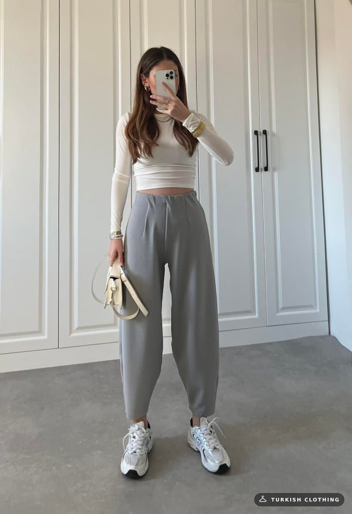 Women's Crepe Fabric Balon Trousers, 20763 — Gray – wholesale Trousers by Janes, Turkish clothing manufacturer