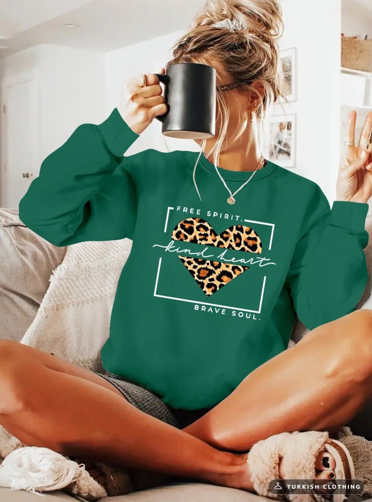 Women's Long Sleeve Crew Neck Patterned Viscose Two-Thread Blouse, 21517 — Green – wholesale Shirts by Janes, Turkish
