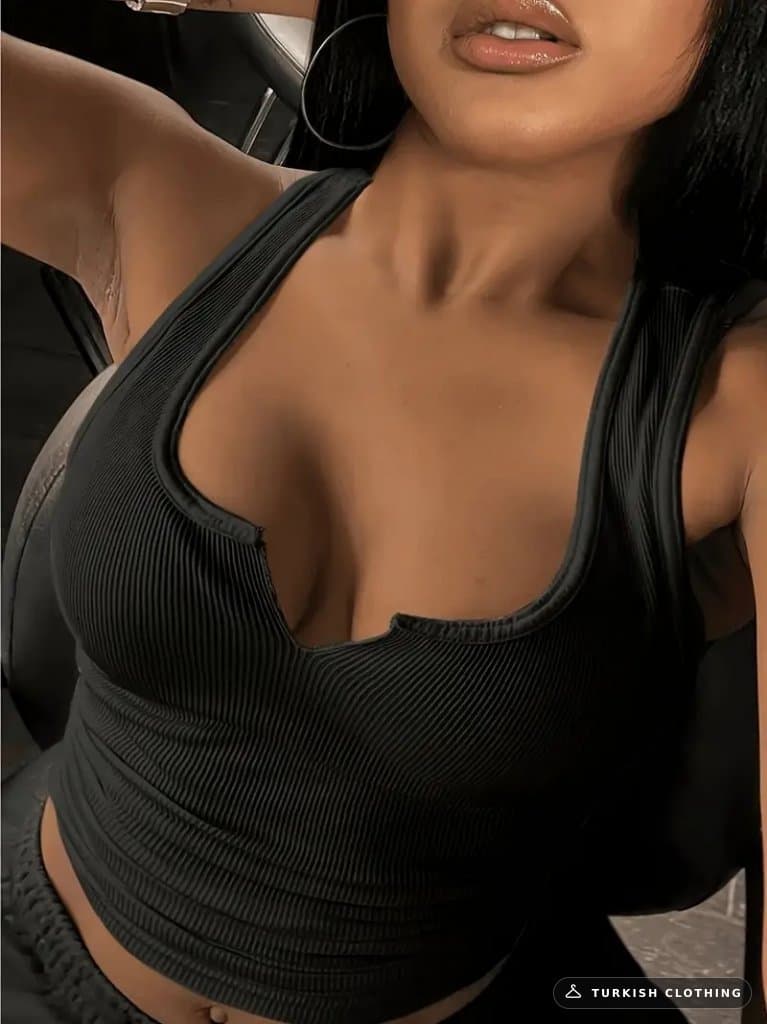 Women's Sleeveless V-Neck Ribbed Jersey Blouse, 16499 — Black – wholesale Shirts by Janes, Turkish clothing manufacturer