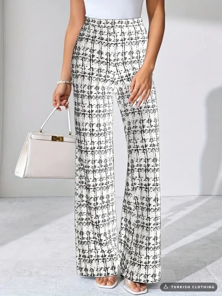 Women's High Waist Wide Woven Trousers, 30388 — White – wholesale Trousers by Janes, Turkish clothing manufacturer