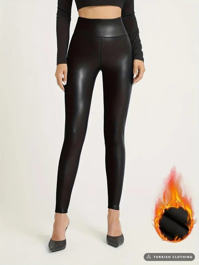 Women's High Waist Shaping Inner Brushed Full Fit Leather Leggings, 22009 – wholesale Shirts by Janes, Turkish clothing
