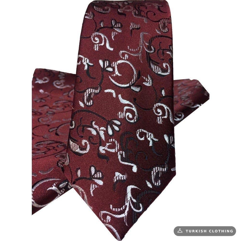 Men's Claret Red Patterned Handkerchief Tie – wholesale Accessories by Varetta, Turkish clothing manufacturer