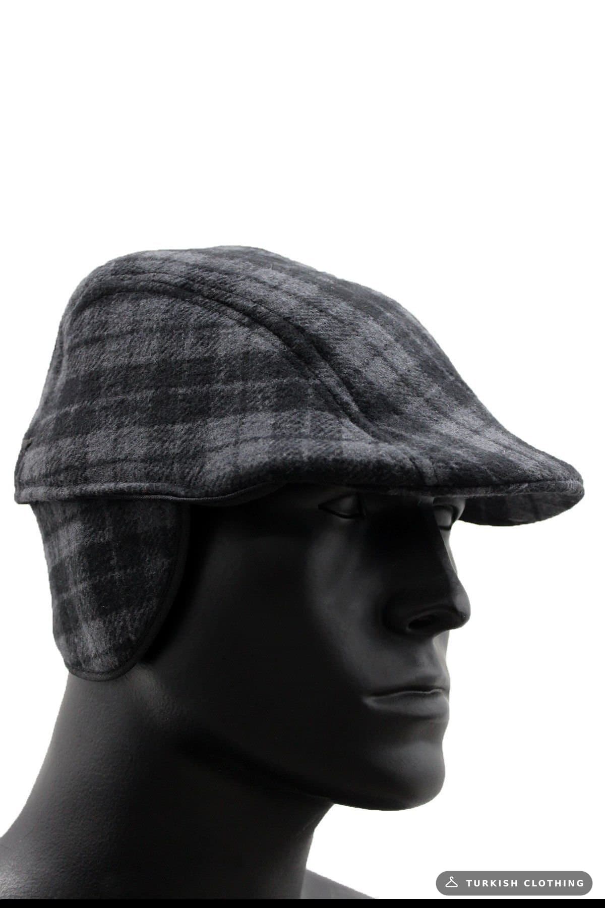 Varetta Men's Cap Winter Gray Checkered Plaid Foldable Ear Hat – wholesale Accessories by Varetta, Turkish clothing