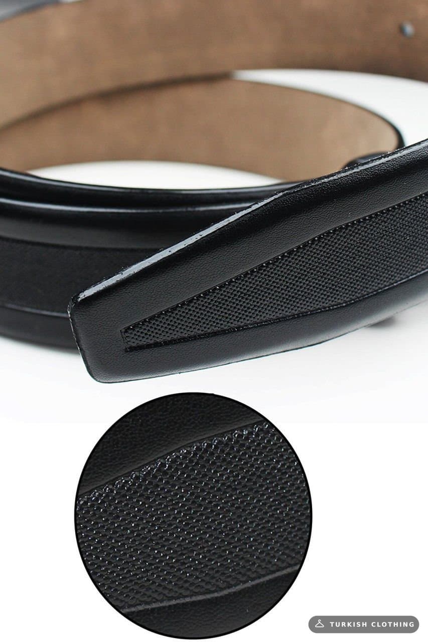 Varetta Men's Matte Black Luxury Hard Leather Patterned Belt – wholesale Accessories by Varetta, Turkish clothing