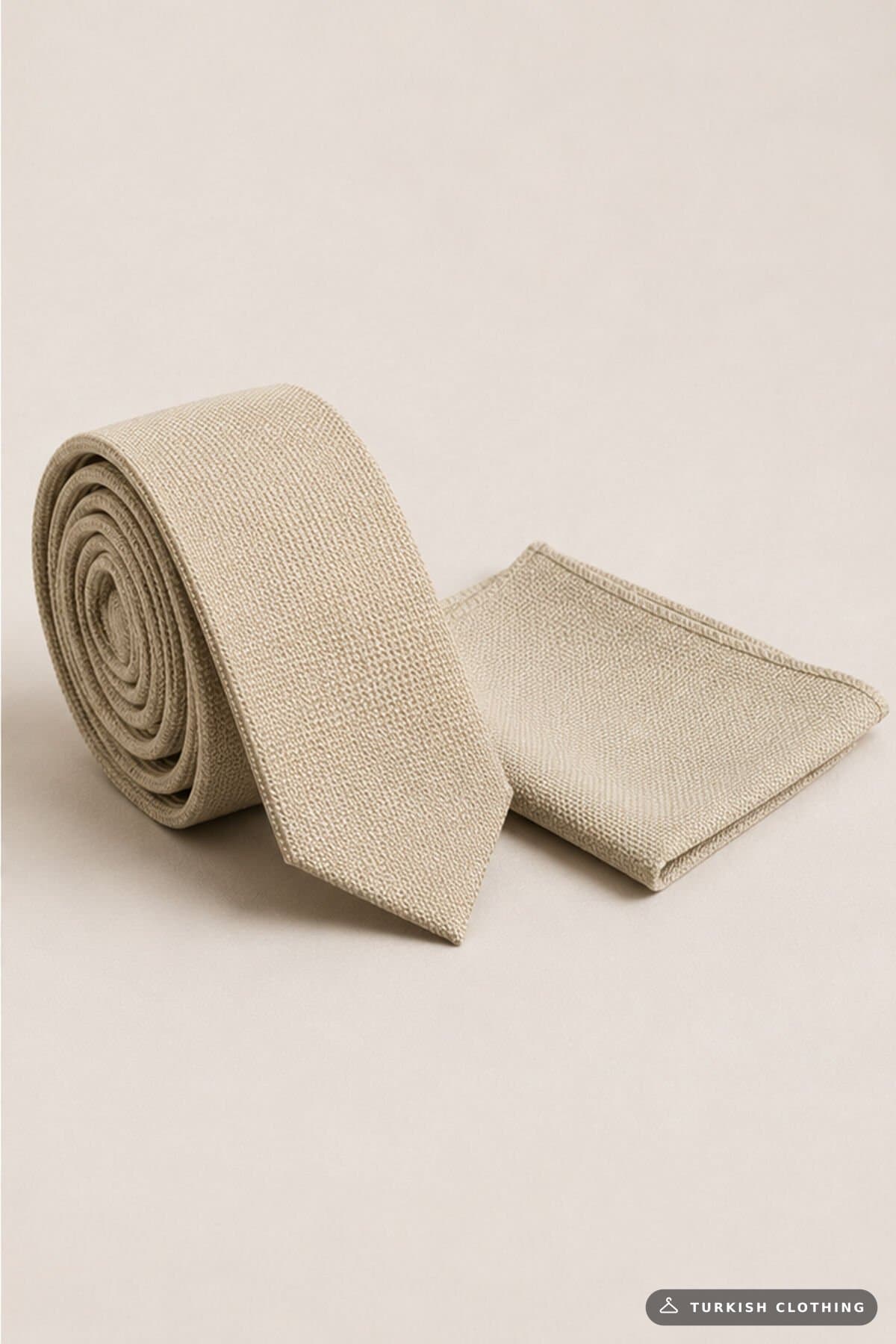 Varetta Men's Sand Beige Tie Slim Cut Handkerchief Dobby Woven – wholesale Accessories by Varetta, Turkish clothing
